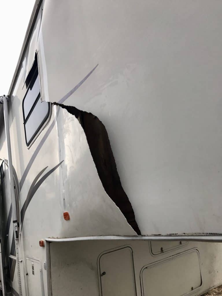 5th Wheel RV Totaled Damage Happiest Camper