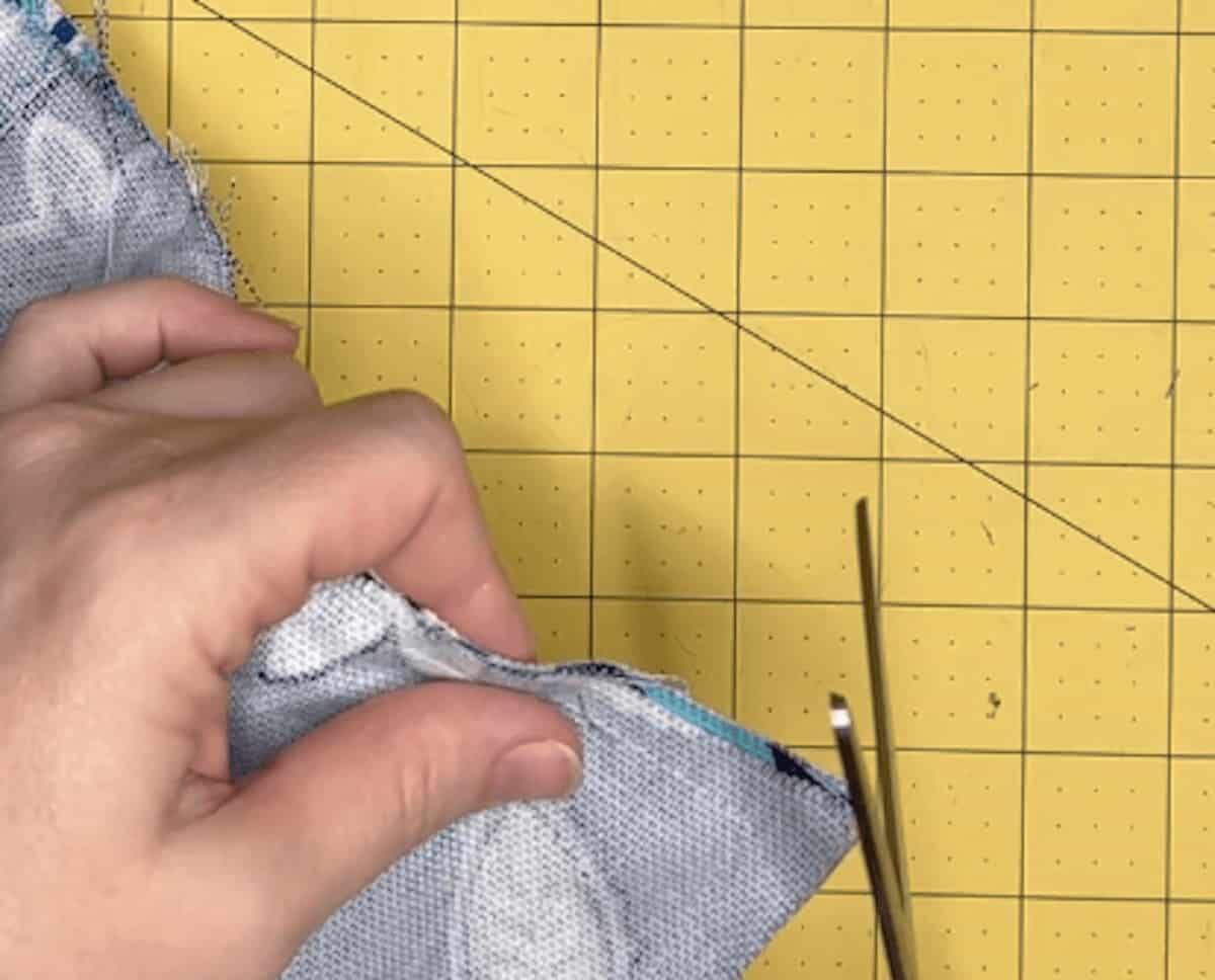 Clip Corners and Turn Right Side Out to make a gathering apron