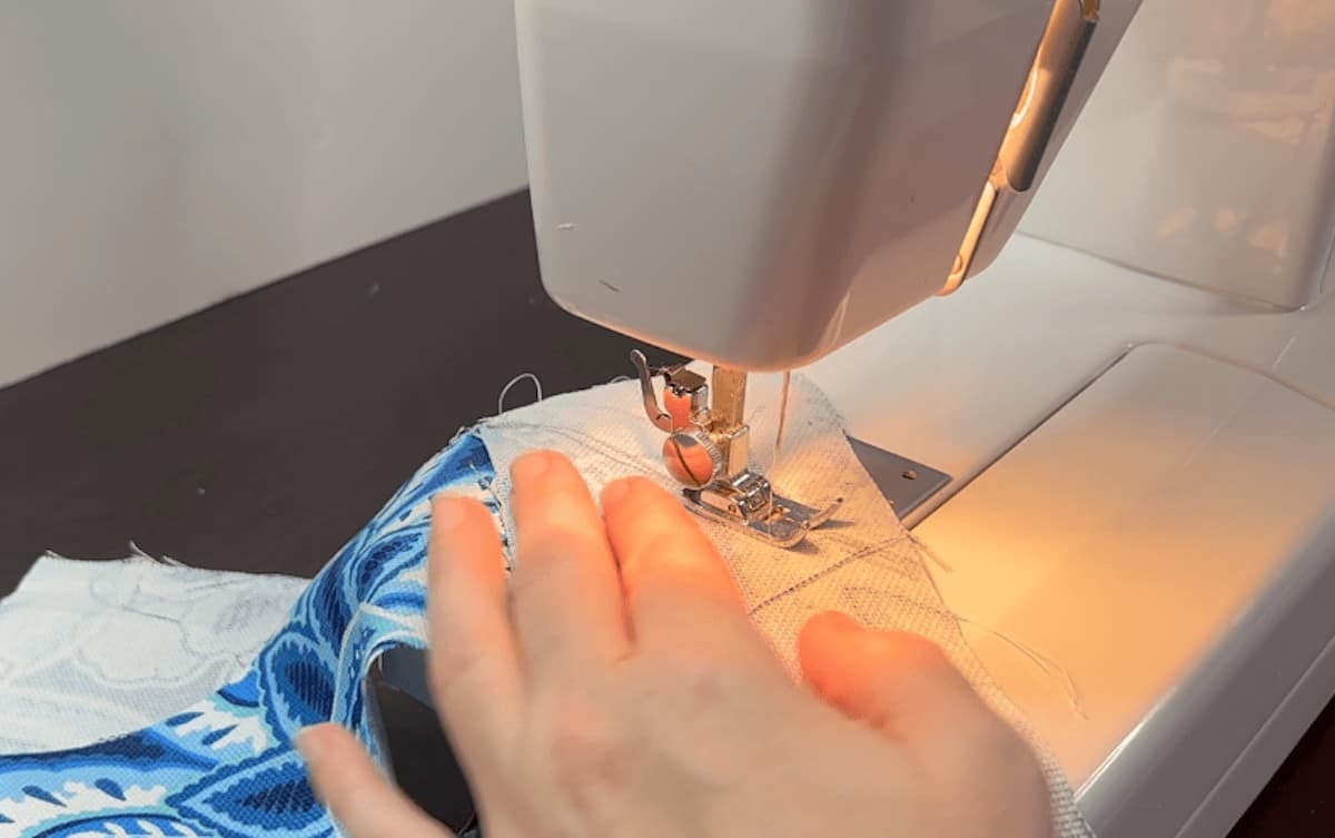 how to sew together pieces to make double bias tape for an apron strap